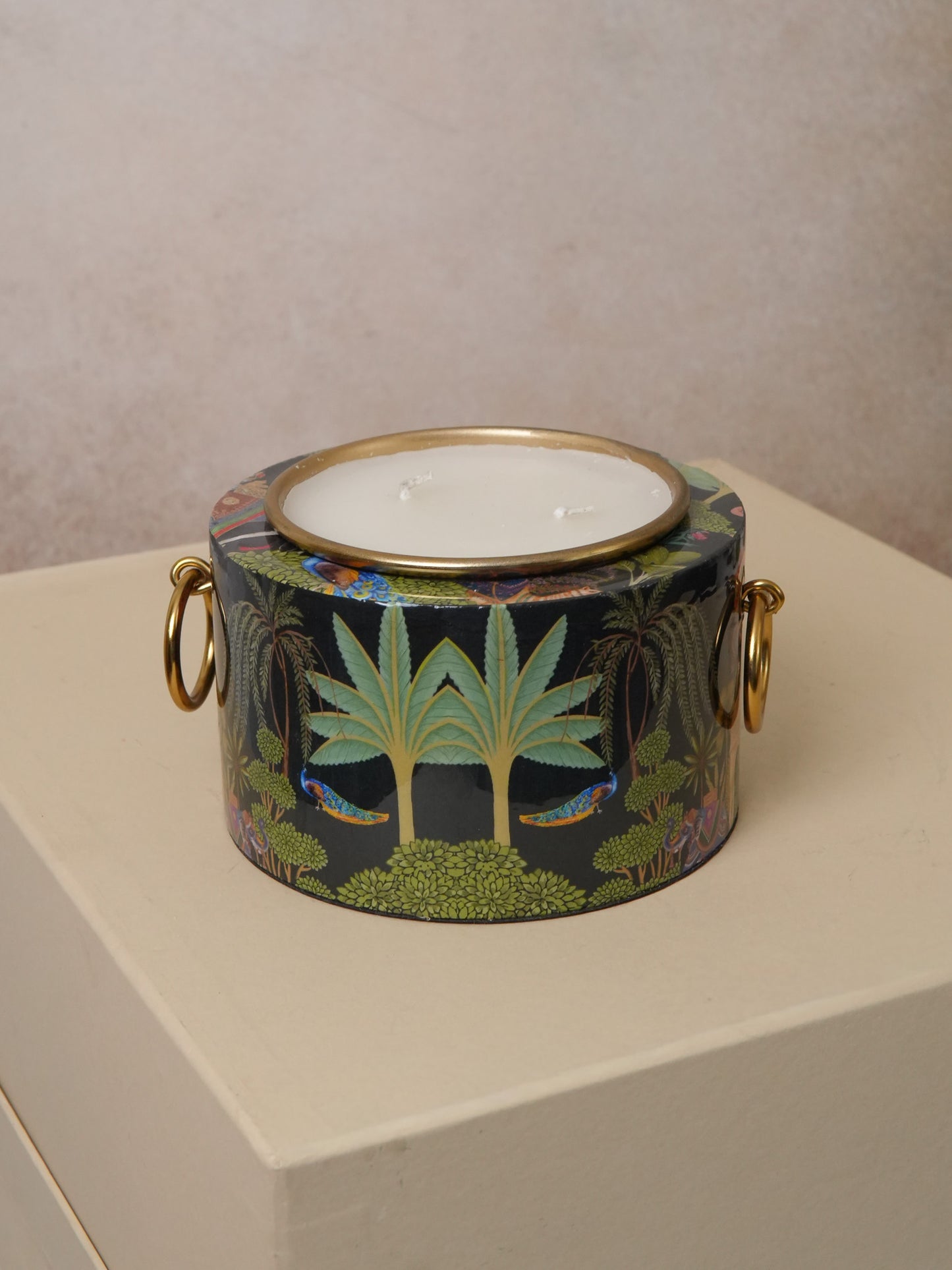 Wooden Printed Candle Holder with Wax
