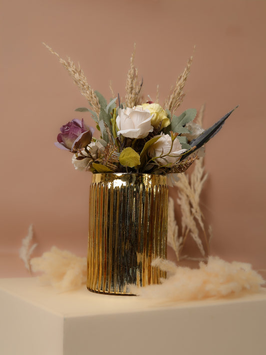 Golden Metal Glass Jars with Flower Bunch