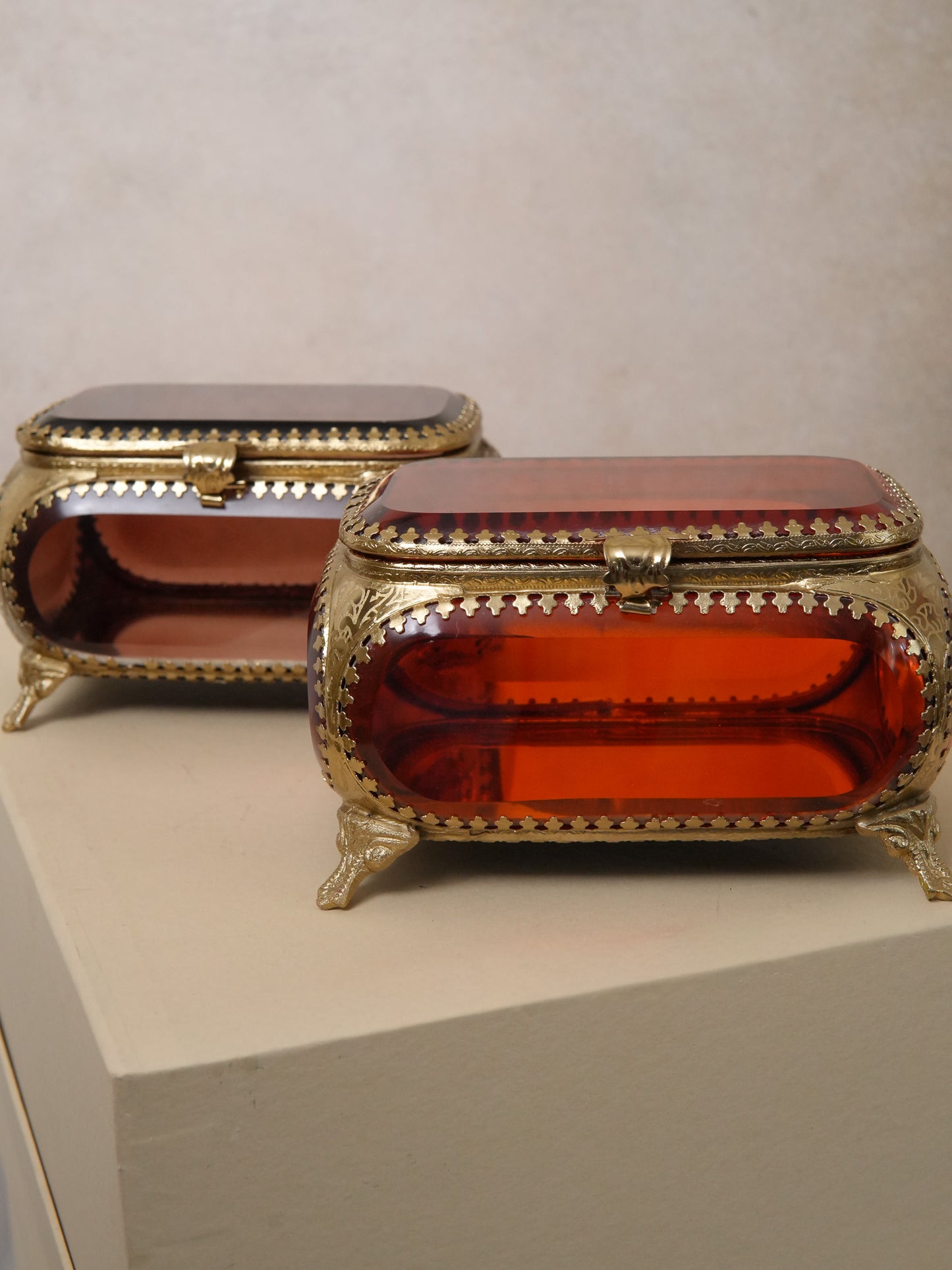 Beveled brass boxes