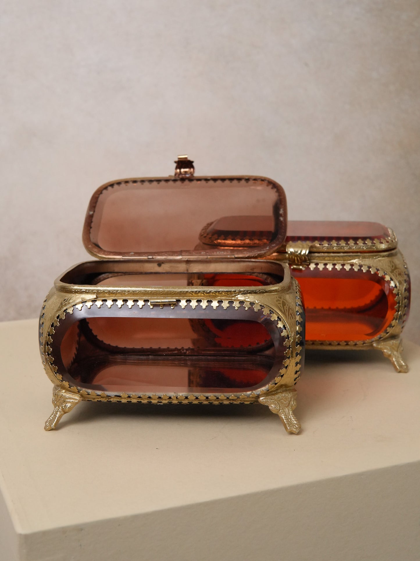 Beveled brass boxes