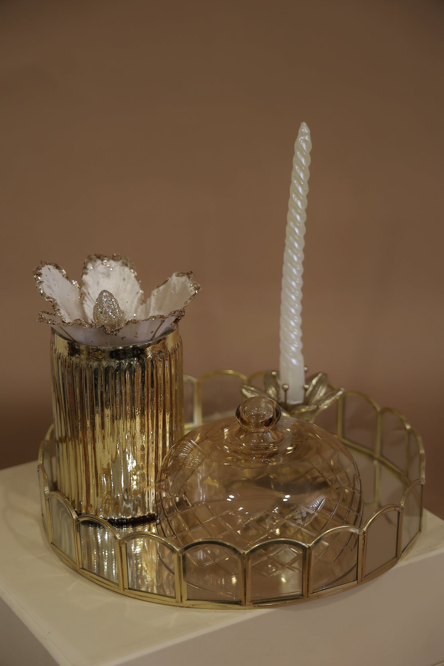 Brass round glass tray