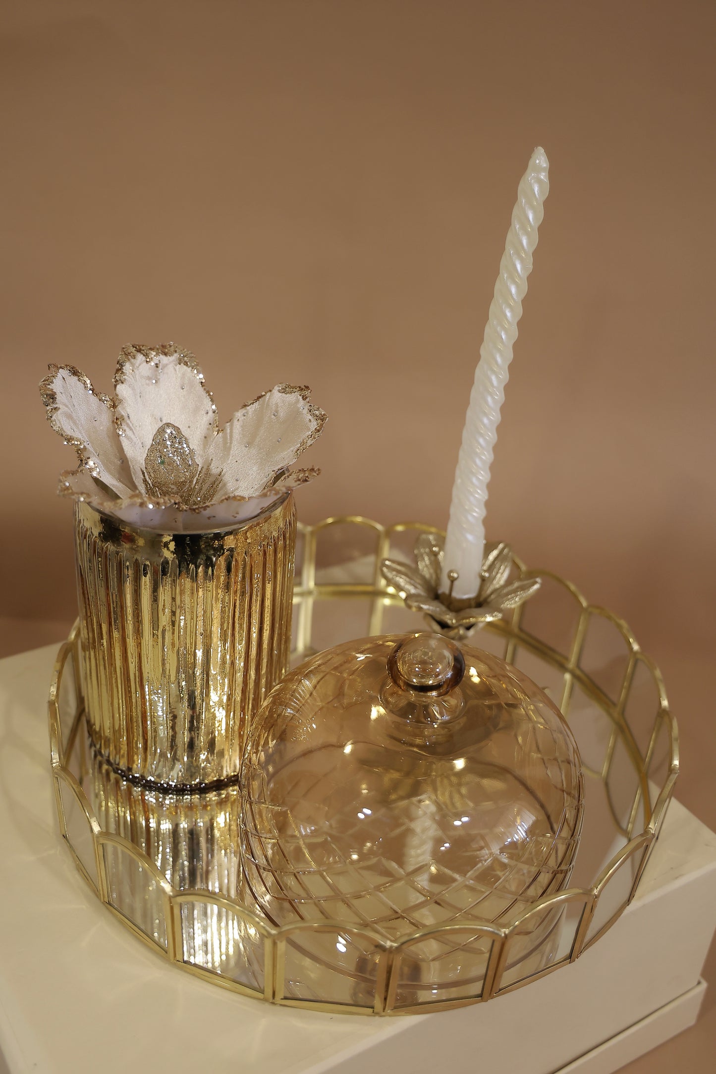 Brass round glass tray