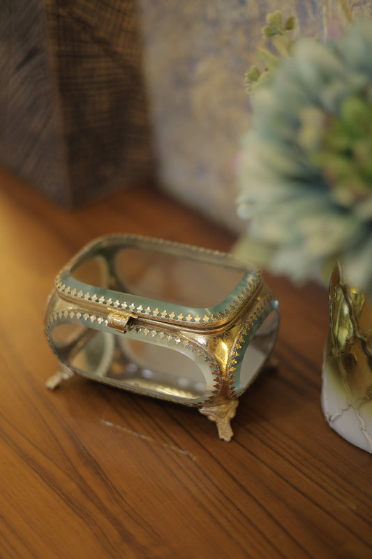 Glass Brass Oval Box