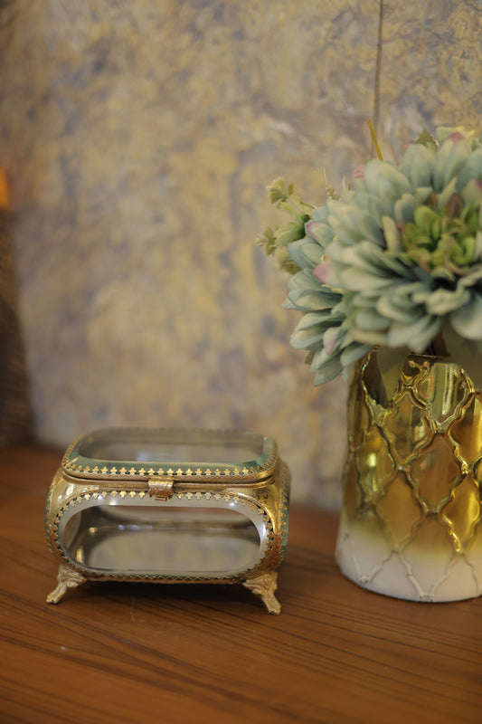 Glass Brass Oval Box