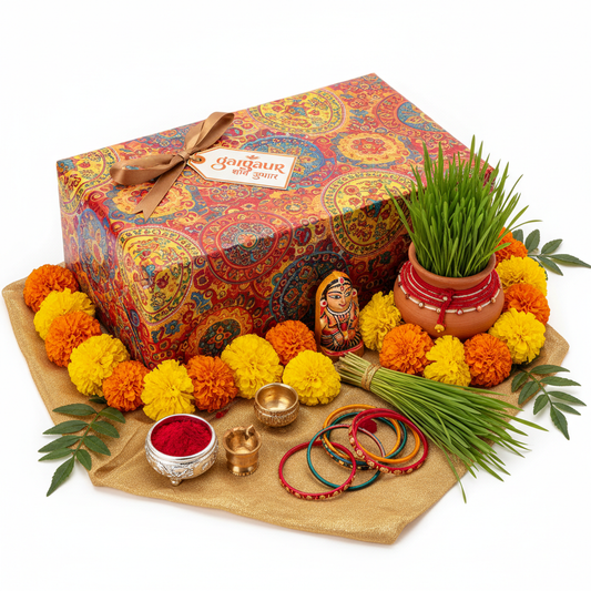 Gangaur festival gift hamper with traditional Rajasthani decorative packaging