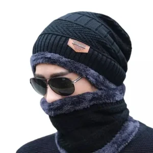 Woolen Winter Cap for Men & Women with Gloves & Neck Muffler Warn Soft for Snow | Knit Beanie Cap Hat Neck Warmer Scarf and Woolen Gloves Set for Men & Women | Wrap n Gifts